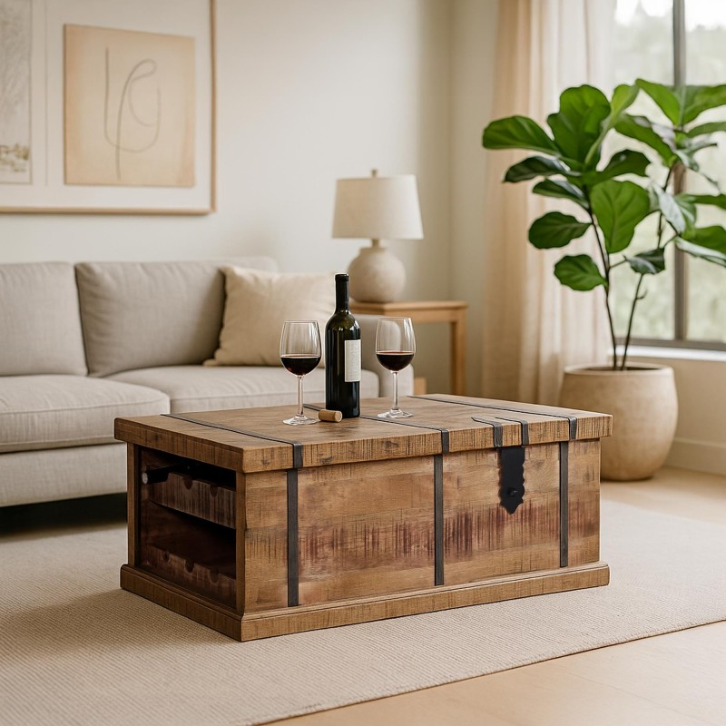 Salontafel met opbergruimte in massief hout