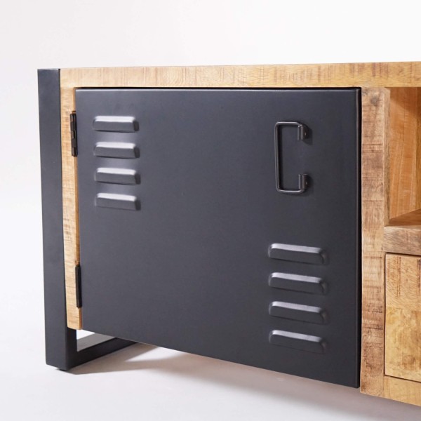 Tv-meubel in massief mangohout met metalen deur 220 cm – Kansas