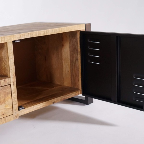 Tv-meubel in massief mangohout met metalen deur 220 cm – Kansas