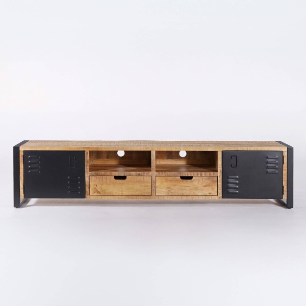 Tv-meubel in massief mangohout met metalen deur 220 cm – Kansas