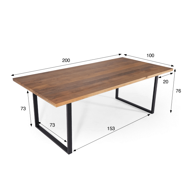 Eettafel in massief mangohout en metaal 200 cm – Kansas
