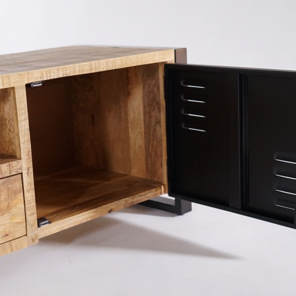 Tv-meubel in massief mangohout met metalen deur 180 cm – Kansas