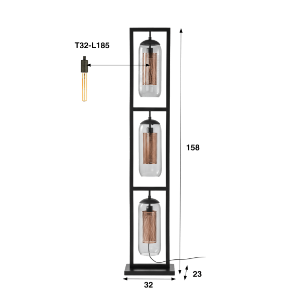 Staande lamp voor de salon met handgeblazen rookglazen lampenkappen – Brila