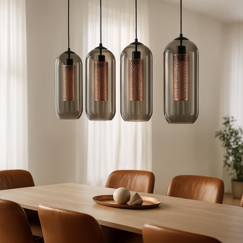 Hanglamp met mondgeblazen rookglazen kapjes – Brila