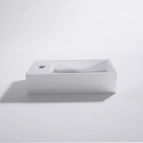 Kleine rechthoekige wastafel in keramiek, glanzend wit – Mila