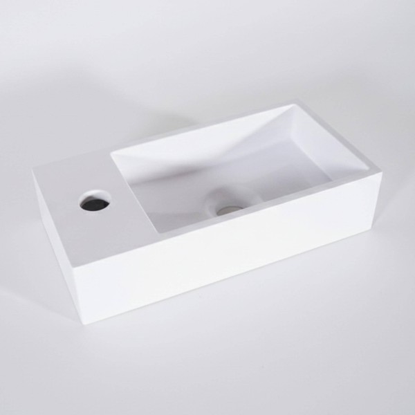 Kleine rechthoekige wastafel in keramiek, glanzend wit – Mila