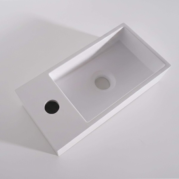 Kleine rechthoekige wastafel in keramiek, glanzend wit – Mila