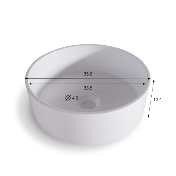 Ronde opzetwastafel voor badkamer, mat wit, mineraalmarmer - Rundo