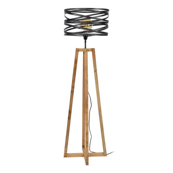 Industriële staande lamp voor de woonkamer in hout met gedraaid metalen lampenkap – Twist
