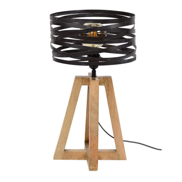 Industriële bureaulamp in hout met gedraaide metalen lampenkap – Twist