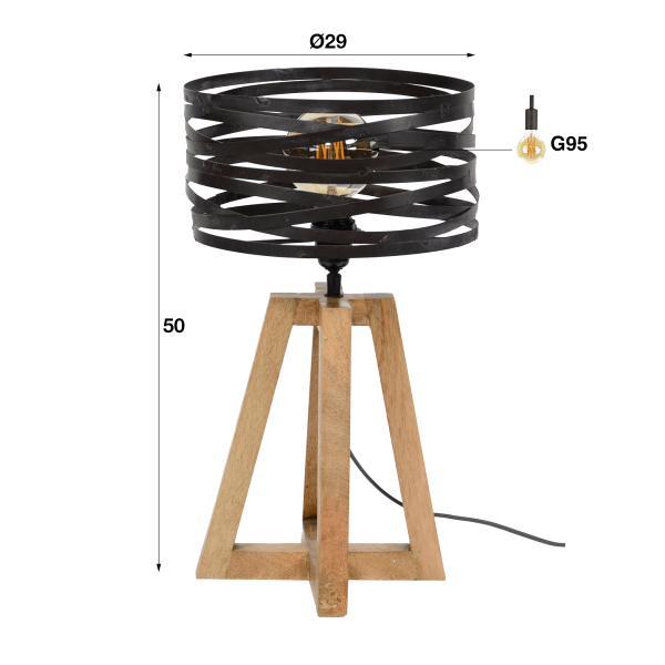 Industriële bureaulamp in hout met gedraaide metalen lampenkap – Twist