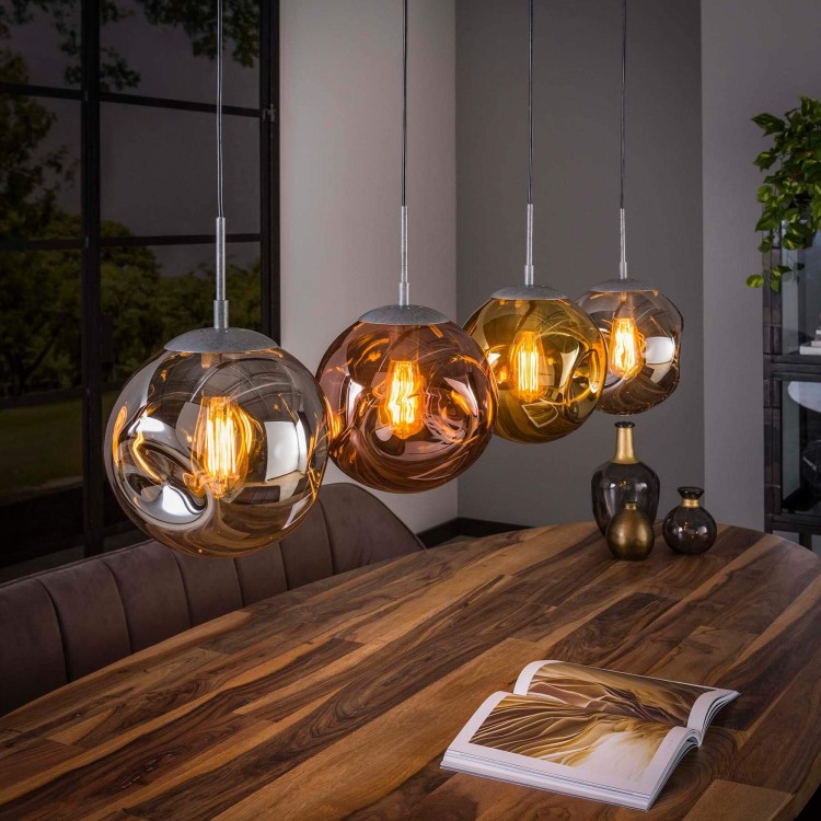 Industriële hanglamp in metaal met glazen lampenkappen – Caleo