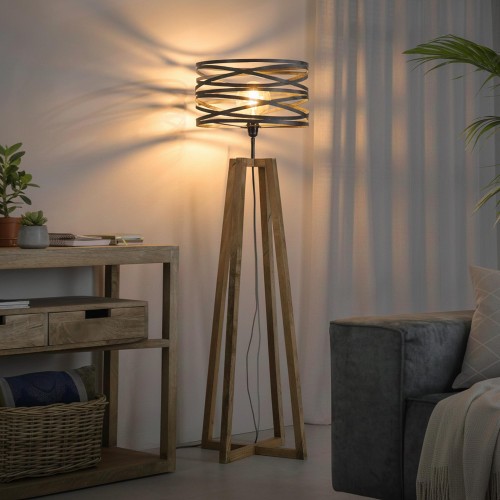 Industriële staande lamp voor de woonkamer in hout met gedraaid metalen lampenkap – Twist