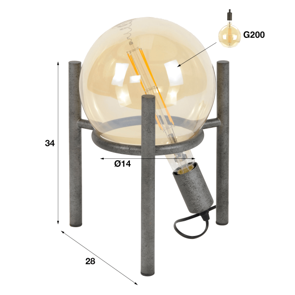 Industriële tafellamp in verouderd zilver – Saturn