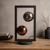 Tafellamp in industriële stijl van metaal met glazen lampenkappen – Caleo