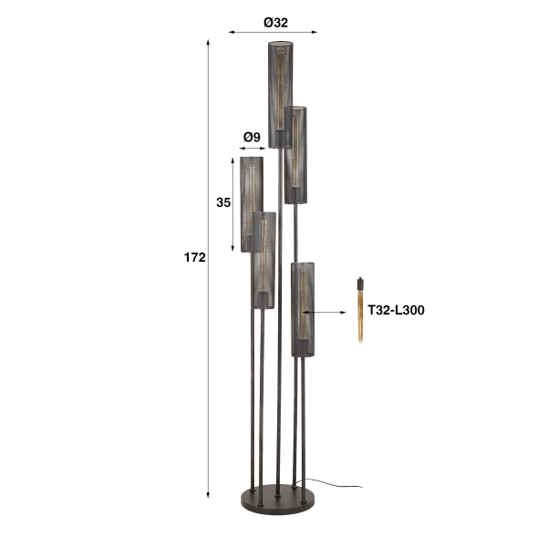 Moderne vloerlamp met 5 LED-buizen – Vertigo