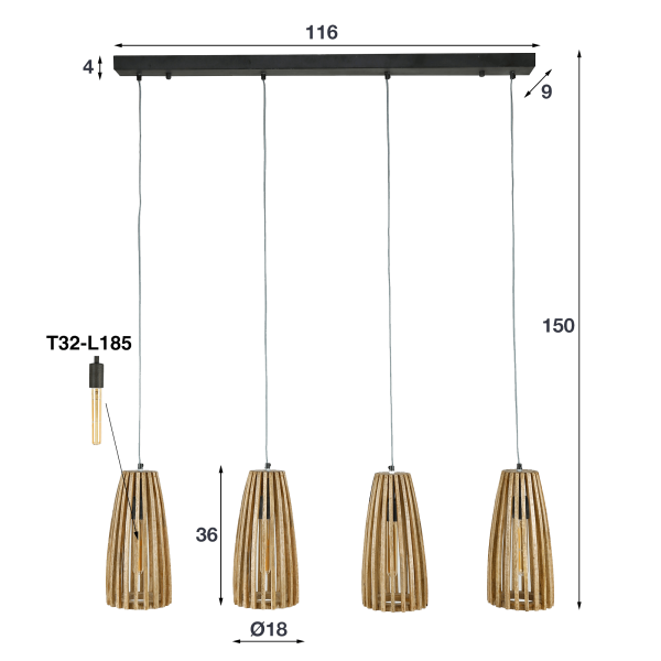 Hanglamp in massief mangohout – Natura