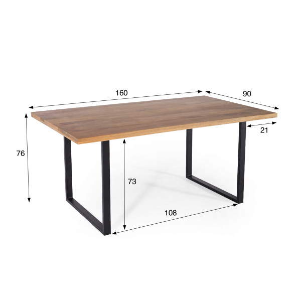 Eettafel van massief mangohout en metaal 160 cm – Kansas