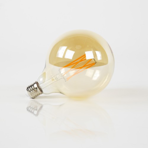 Ampoule globe à filament globe Ø12,5cm (E27), verre ambré [G125]