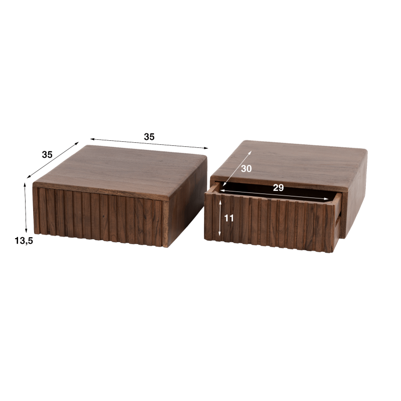 Wandhangende nachttafel in massief acaciahout (set van 2) – Nest