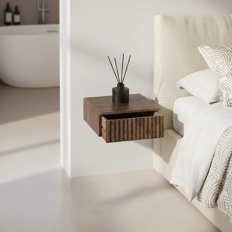 Wandhangende nachttafel in massief acaciahout (set van 2) – Nest