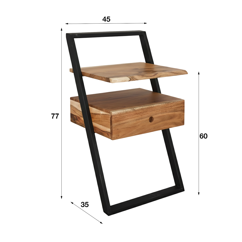 Nachtkastje in massief acaciahout – Lean