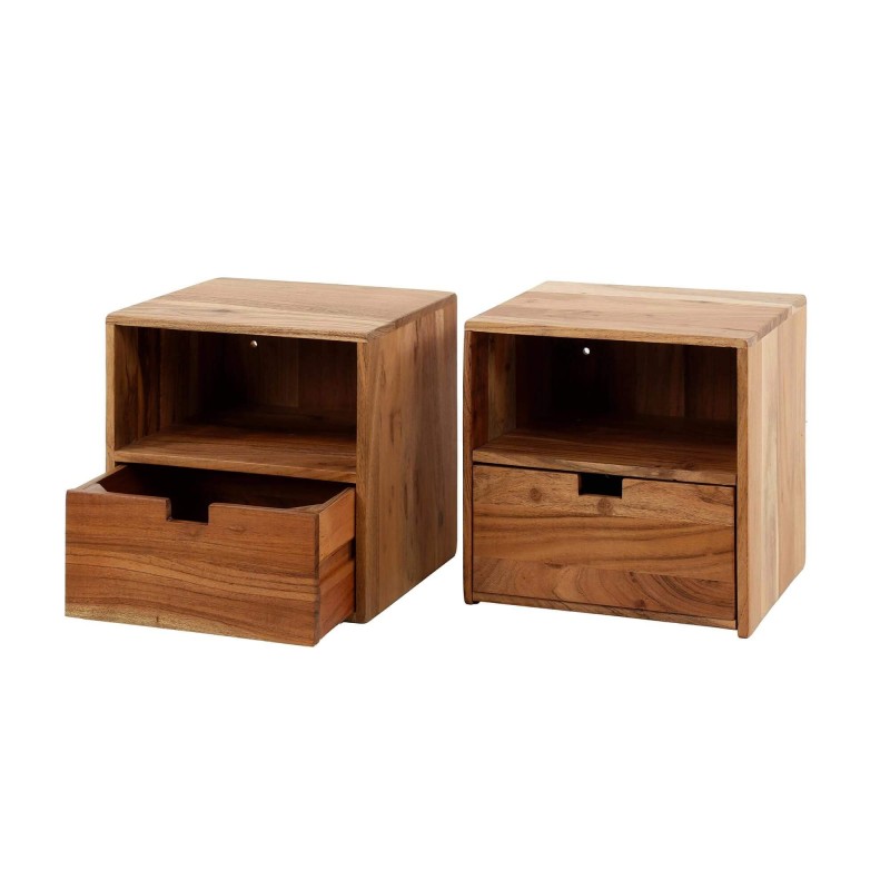 Zwevend nachtkastje in massief hout (set van 2) – Flat XS