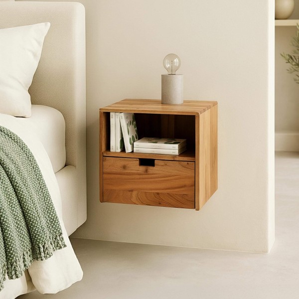 Zwevend nachtkastje in massief hout (set van 2) – Flat XS