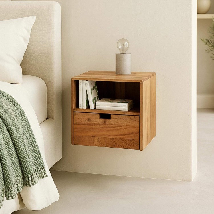 Zwevend nachtkastje in massief hout (set van 2) – Flat XS