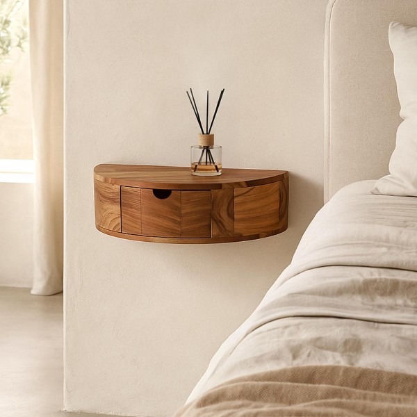 Zwevend nachtkastje in massief acaciahout – Curve