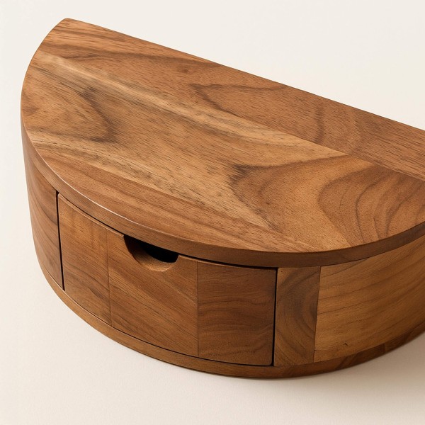 Zwevend nachtkastje in massief acaciahout – Curve
