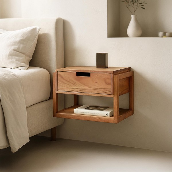 Zwevend nachtkastje in massief acaciahout – Silent