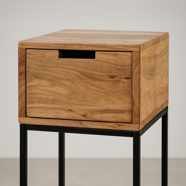Nachtkastje in hout en metaal, industriële stijl – Natura