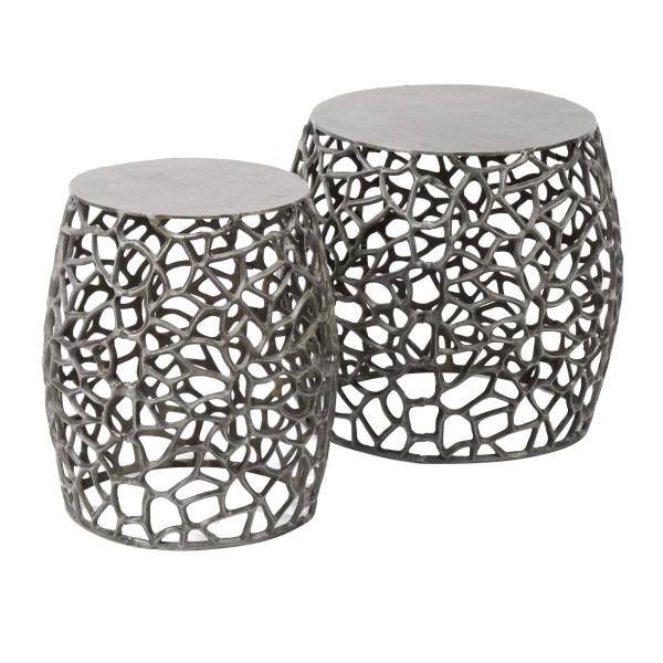 Bijzettafel voor sofa in zwart nikkel met aluminium blad (set van 2) – Maze