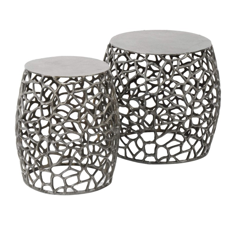 Bijzettafel voor sofa in zwart nikkel met aluminium blad (set van 2) – Maze