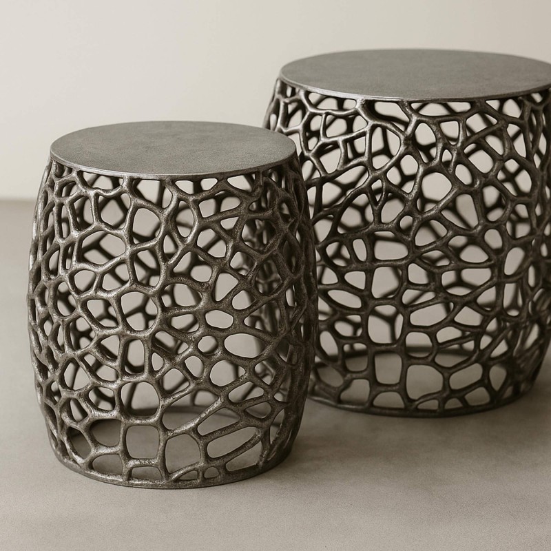 Bijzettafel voor sofa in zwart nikkel met aluminium blad (set van 2) – Maze