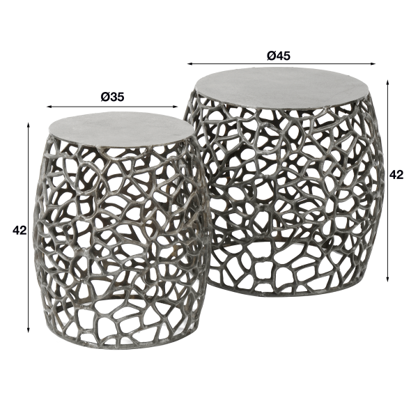 Bijzettafel voor sofa in zwart nikkel met aluminium blad (set van 2) – Maze