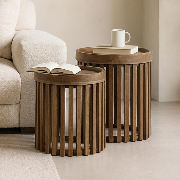 Bijzettafel in massief mangohout (set van 2) – Tweak