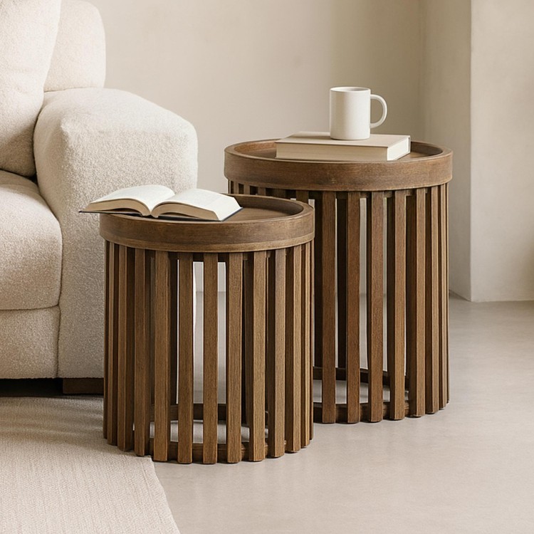 Bijzettafel in massief mangohout (set van 2) – Tweak