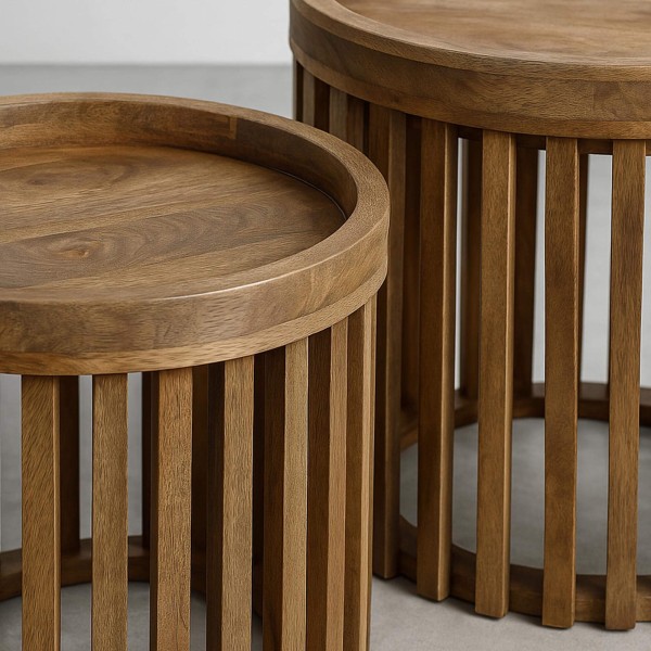 Bijzettafel in massief mangohout (set van 2) – Tweak