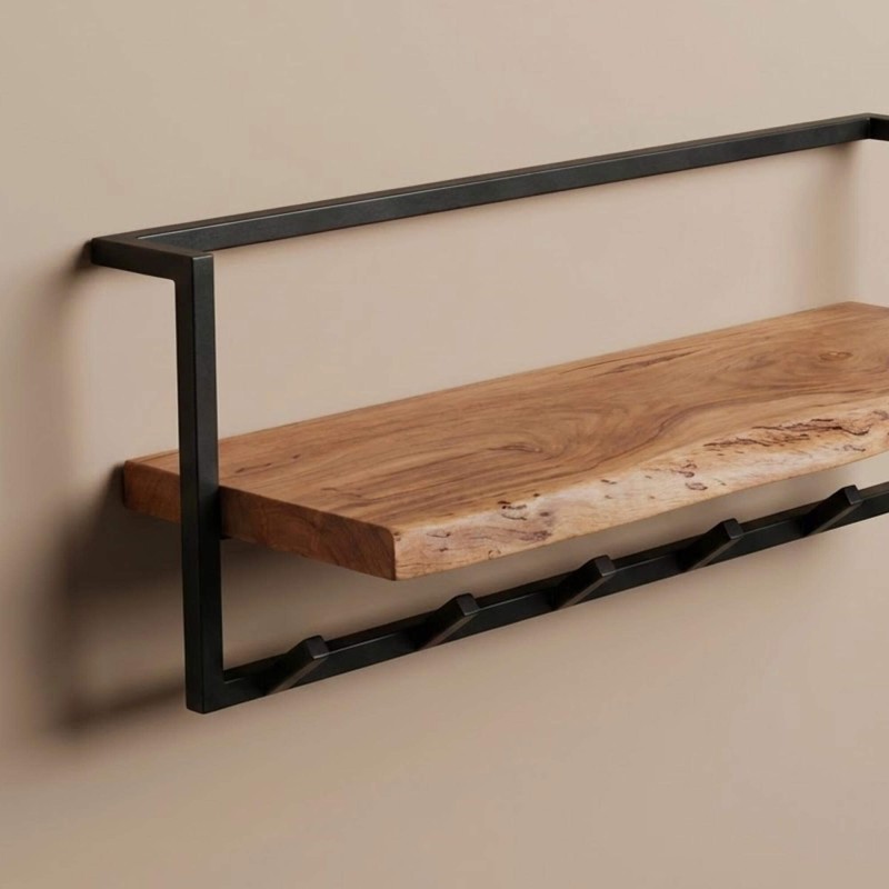 Wandkapstok met plank in massief hout – Solis