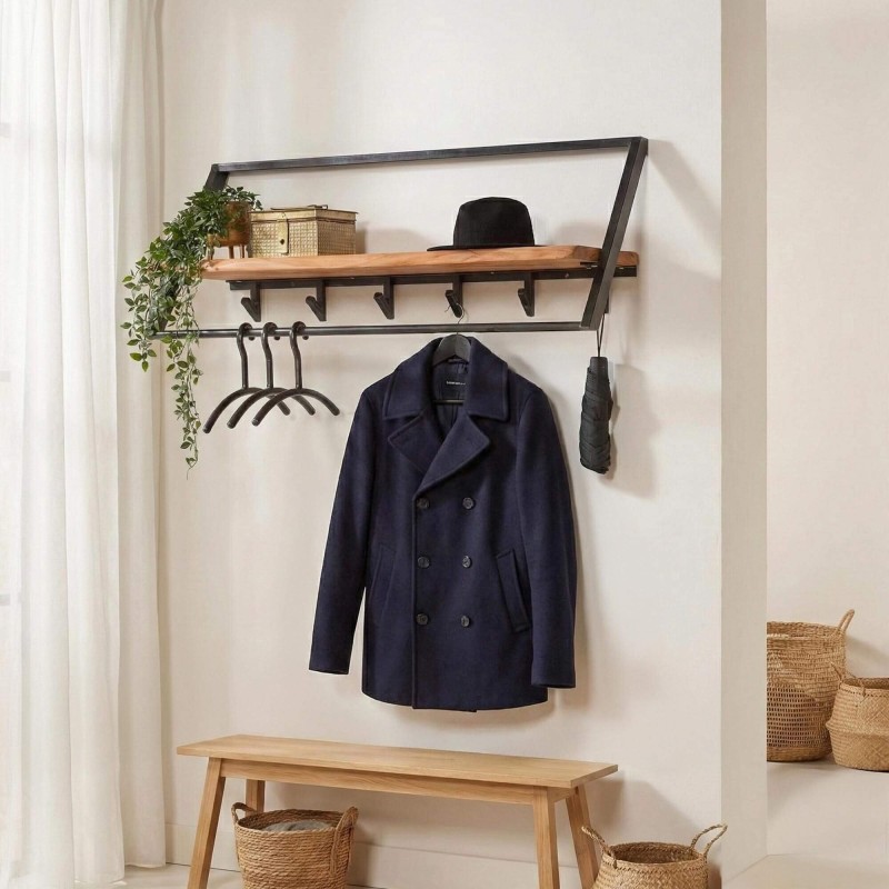 Wandkapstok in metaal met plank in massief hout – Lean