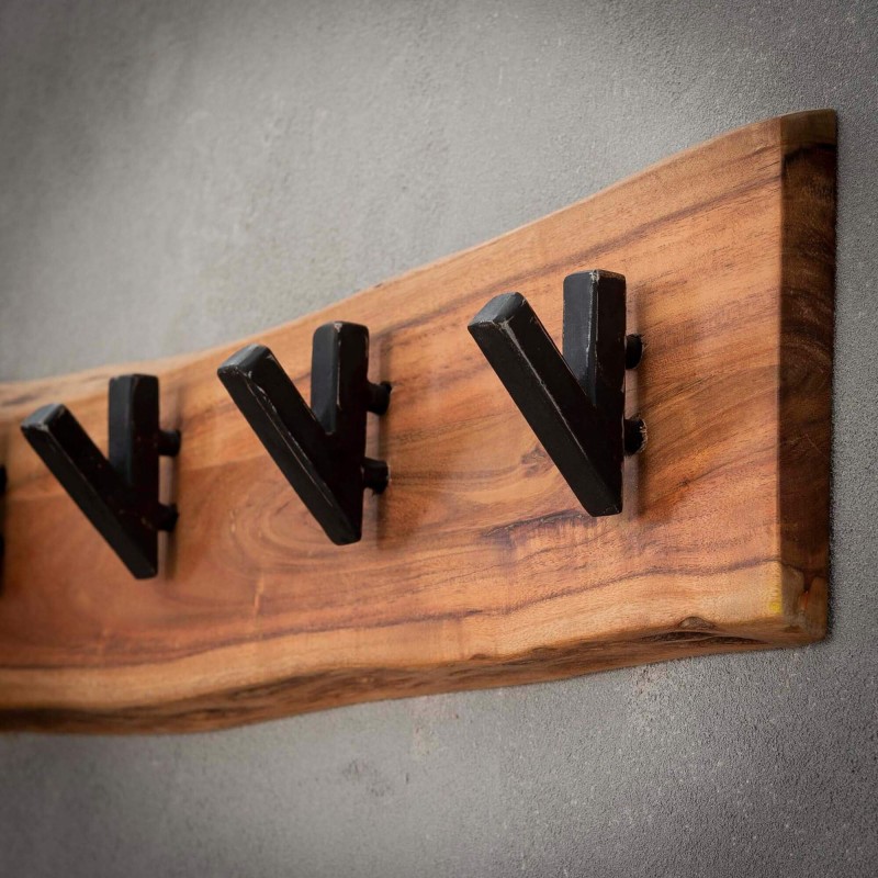 Wandkapstok in massief acaciahout, 5 haken – Trunk