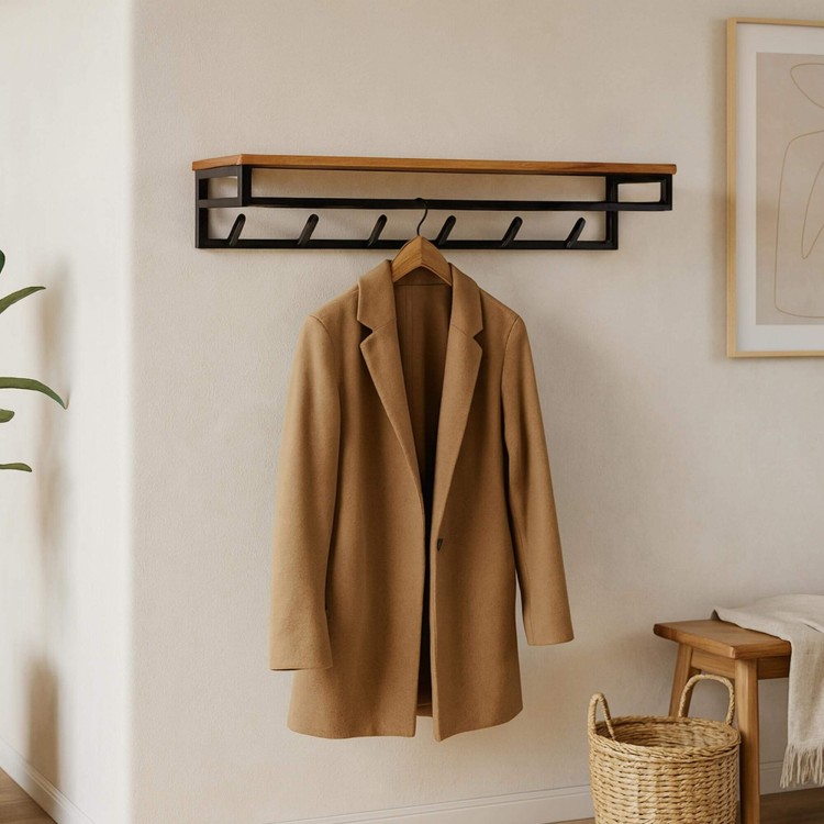 Wandkapstok in hout en metaal, industriële stijl – Custom