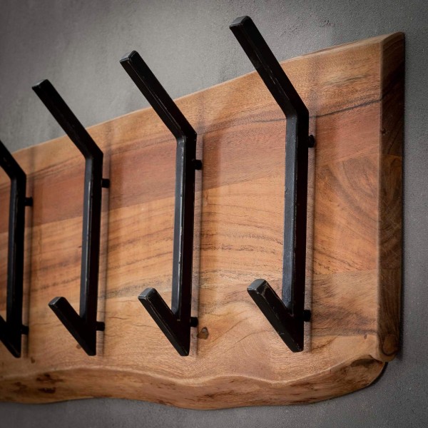 Wandkapstok in massief acaciahout, 2 × 6 haken – Trunk