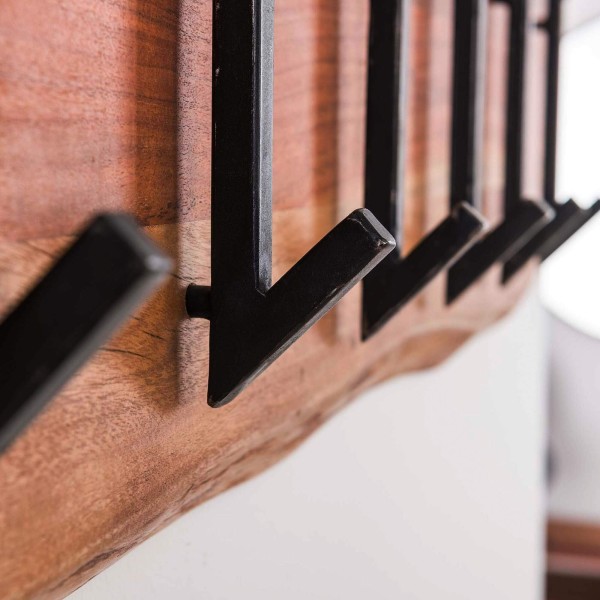 Wandkapstok in massief acaciahout, 2 × 6 haken – Trunk