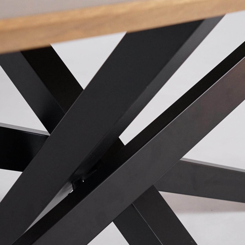 Ovale massief houten eettafel met metalen mikado-poot 220 cm