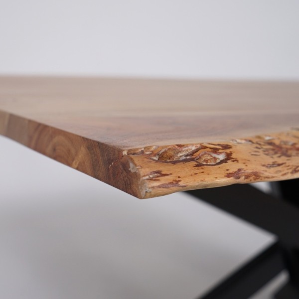 Massief houten eettafel met metalen mikado-poot en natuurlijke randen 220 cm