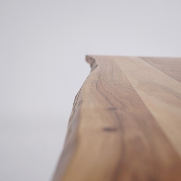 Massief houten eettafel met metalen mikado-poot en natuurlijke randen 220 cm