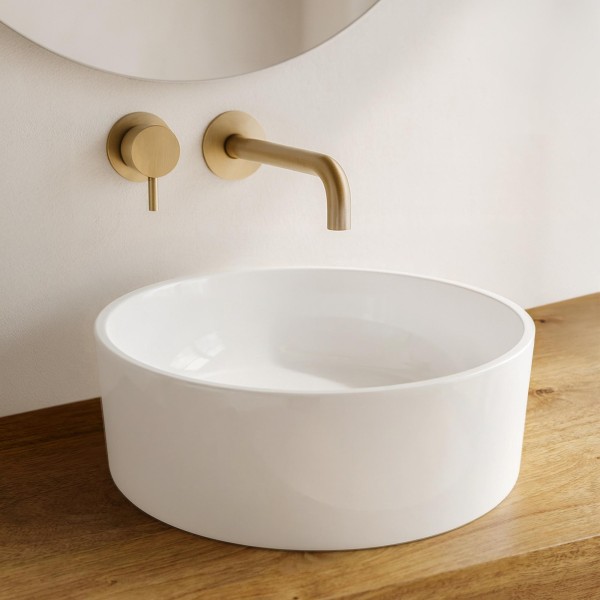 Ronde opbouw waskom van keramiek, glanzend wit – Rundo